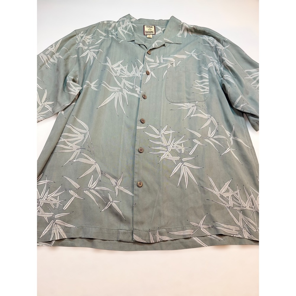 Vintage Tommy Bahama Mens Silk Bamboo Print Shirt Sage Green Palm Tree‎ Hawaiian - Picture 2 of 7